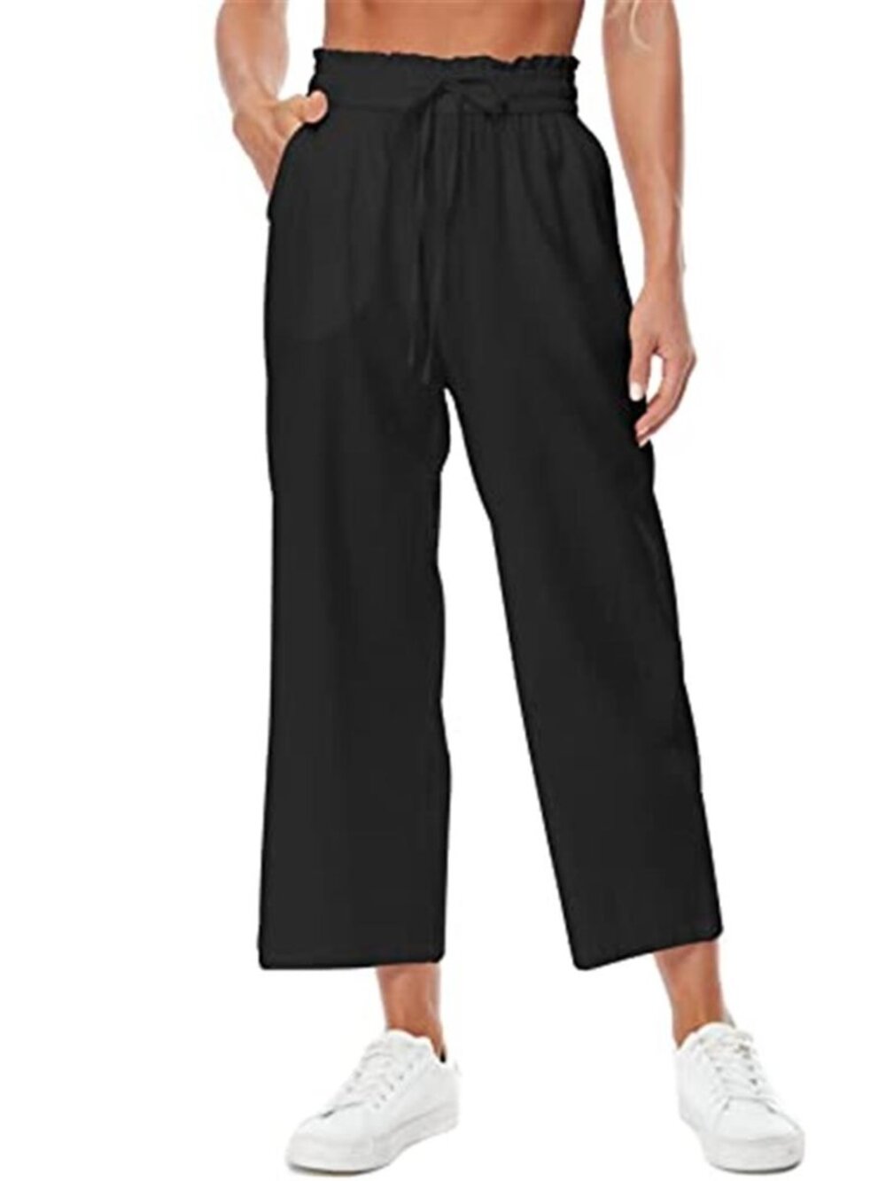 Linen Cotton Wide Leg Pants High Waist Drawstring Elastic Casual Beach Trousers